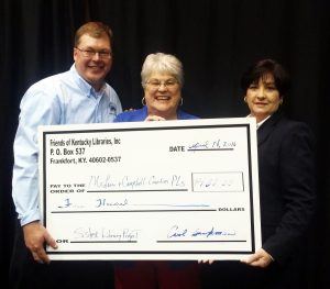 JC Morgan, CCPL Director Judith Burdine, President of the Friends of Kentucky Libraries Aimee Newberry, MCPL Director