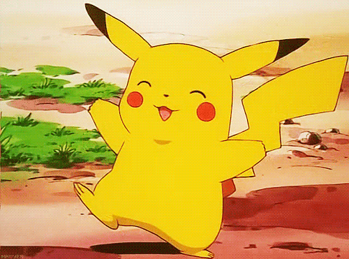 A gif of Pikachu smiling and dancing